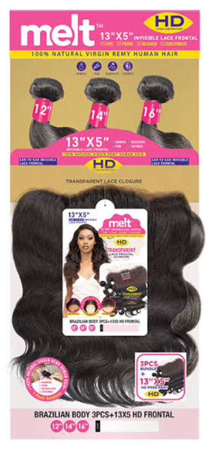 BRAZILIAN BODY 3PCS(14"16"18")+13X5 HD FRONTAL (ONE PACK SOLUTION)
